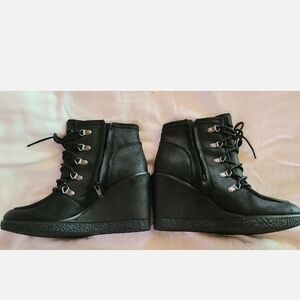 Zodiac Black Lace-Up Wedge Boots